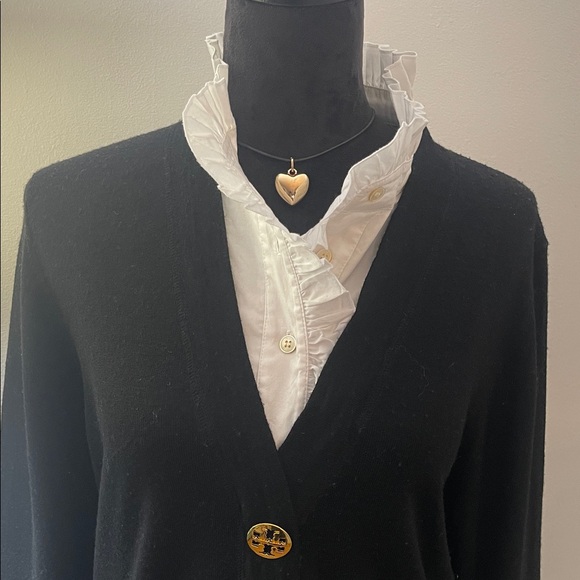 Tory Burch Black Sweater with Sewn-in White Blouse - Picture 2 of 13